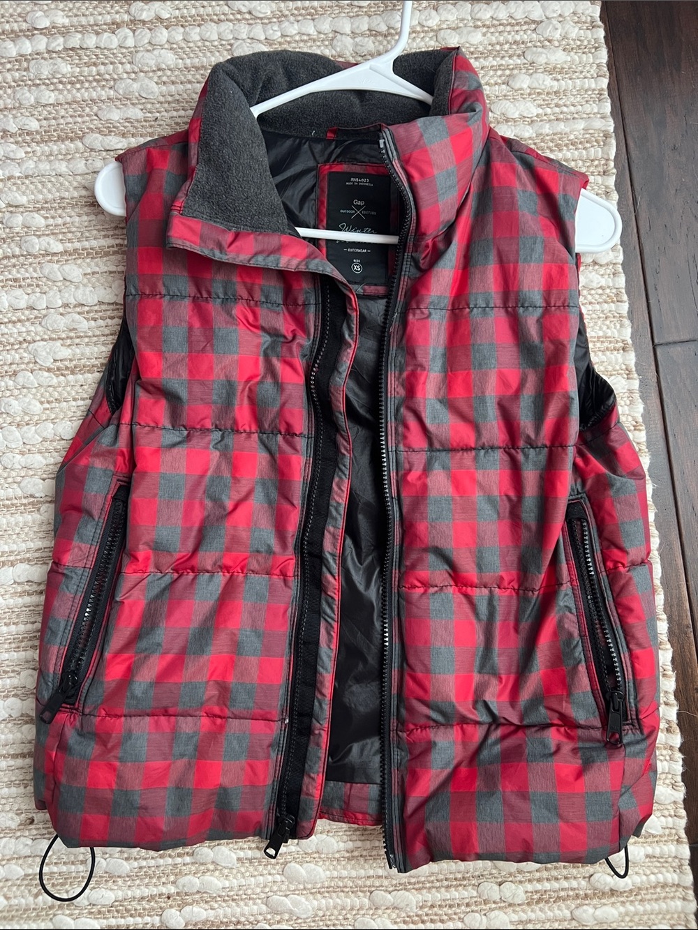 GAP Red & Gray Buffalo Check Quilted Vest